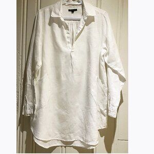White Linen Loose Pullover Tunic Size L Rounded Pockets